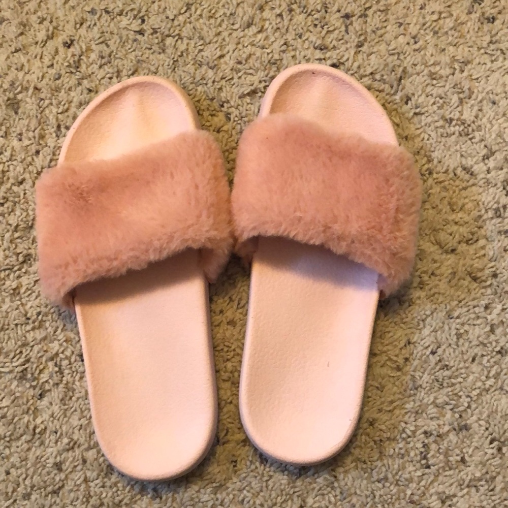 Fuzzy pink slippers